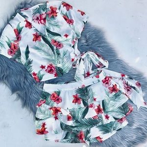 Tropical Floral Crop Top And Short Set